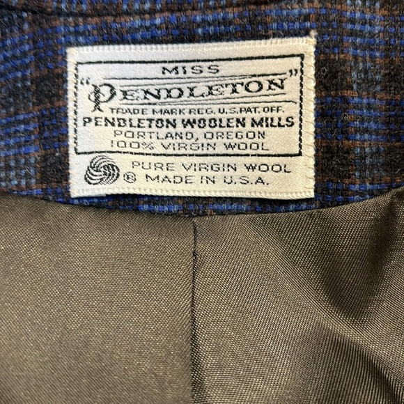 NWOT 70s MISS PENDLETON CLASSIC DARK BLUE & GRAY WOOL PLAID CROPPED BLAZER 8 - Picture 6 of 7